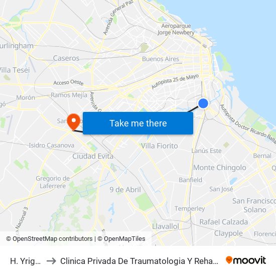 H. Yrigoyen to Clinica Privada De Traumatologia Y Rehabilitacion Alfa Sa map