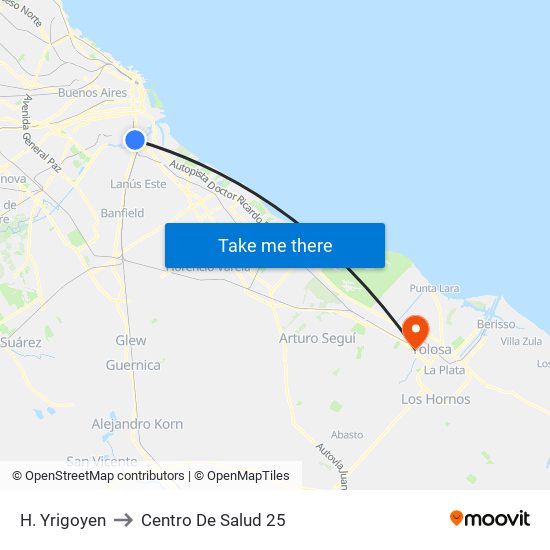 H. Yrigoyen to Centro De Salud 25 map