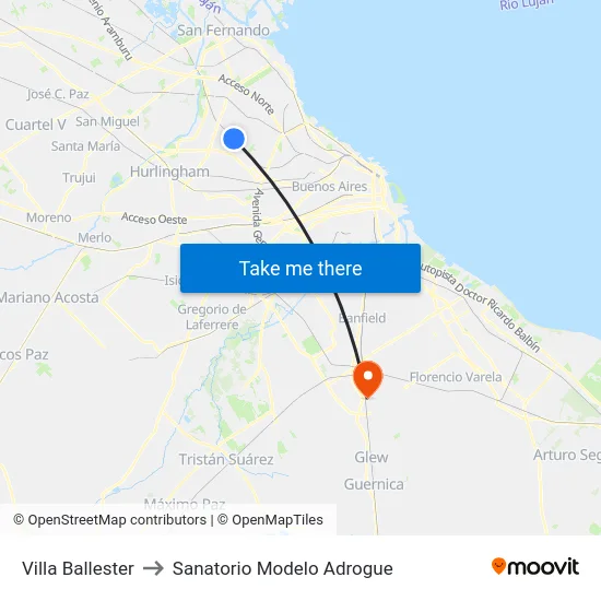 Villa Ballester to Sanatorio Modelo Adrogue map