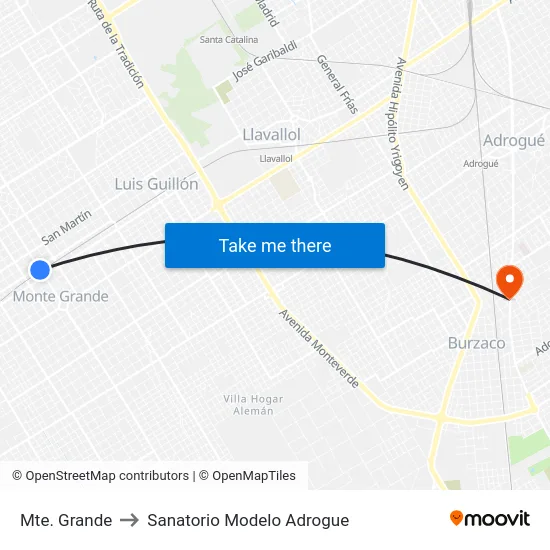 Mte. Grande to Sanatorio Modelo Adrogue map