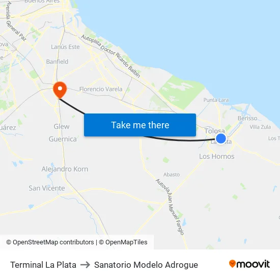 Terminal La Plata to Sanatorio Modelo Adrogue map