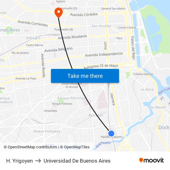 H. Yrigoyen to Universidad De Buenos Aires map