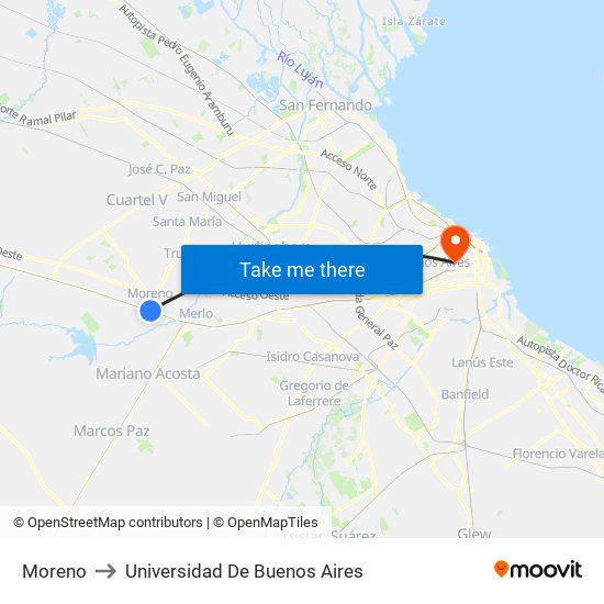 Moreno to Universidad De Buenos Aires map