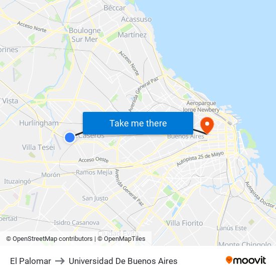 El Palomar to Universidad De Buenos Aires map