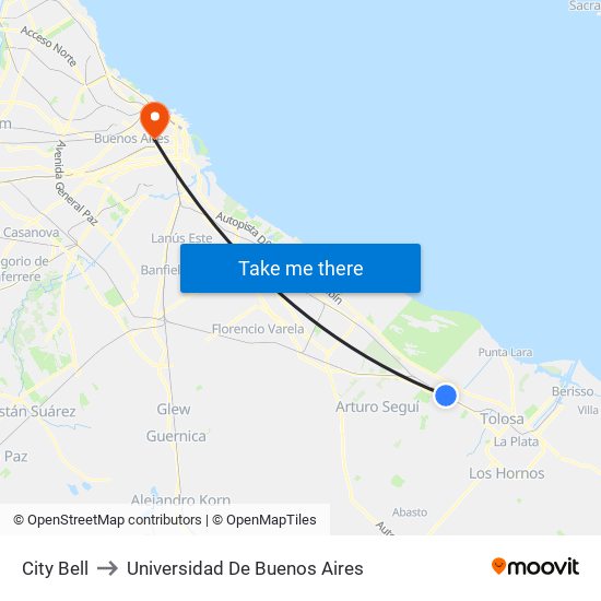 City Bell to Universidad De Buenos Aires map