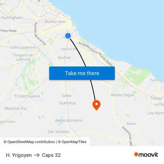 H. Yrigoyen to Caps 32 map
