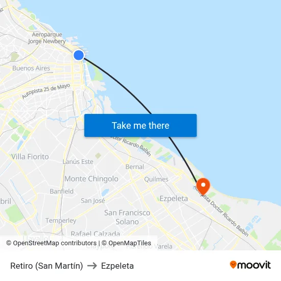 Retiro (San Martín) to Ezpeleta map