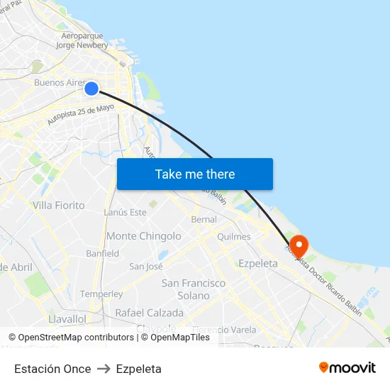 Estación Once to Ezpeleta map