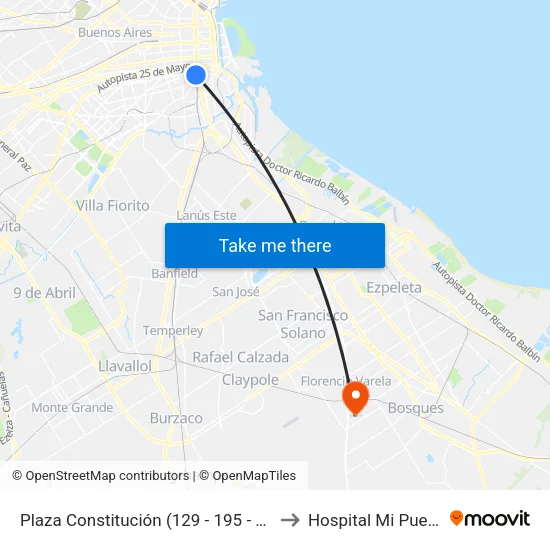 Plaza Constitución (129 - 197) to Hospital Mi Pueblo map