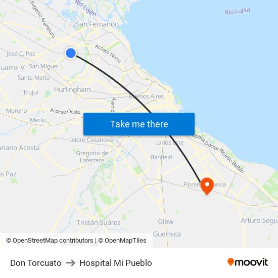 Don Torcuato to Hospital Mi Pueblo map