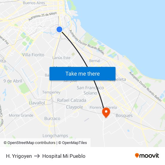 H. Yrigoyen to Hospital Mi Pueblo map