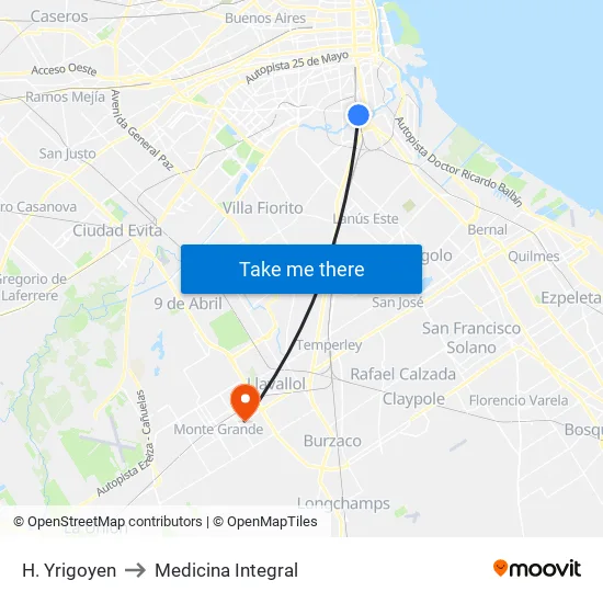 H. Yrigoyen to Medicina Integral map
