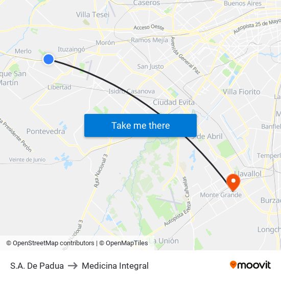 S.A. De Padua to Medicina Integral map