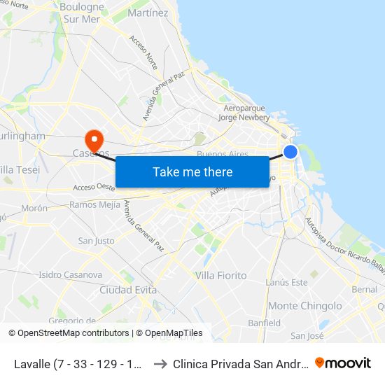 Lavalle (7 - 33 - 129 - 143) to Clinica Privada San Andres map