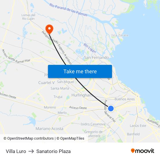 Villa Luro to Sanatorio Plaza map