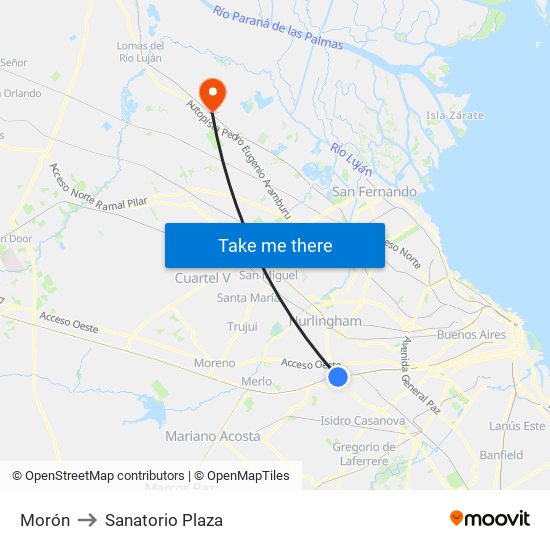 Morón to Sanatorio Plaza map