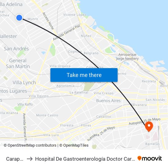 Carapachay to Hospital De Gastroenterología Doctor Carlos Bonorino Udaondo map