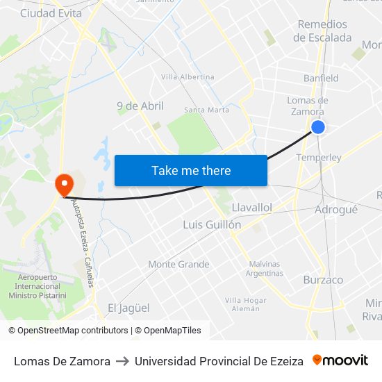 Lomas De Zamora to Universidad Provincial De Ezeiza map