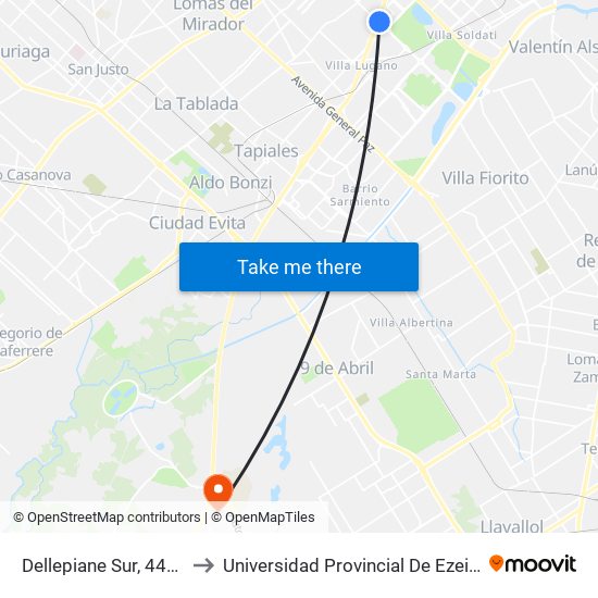 Dellepiane Sur, 4400 to Universidad Provincial De Ezeiza map