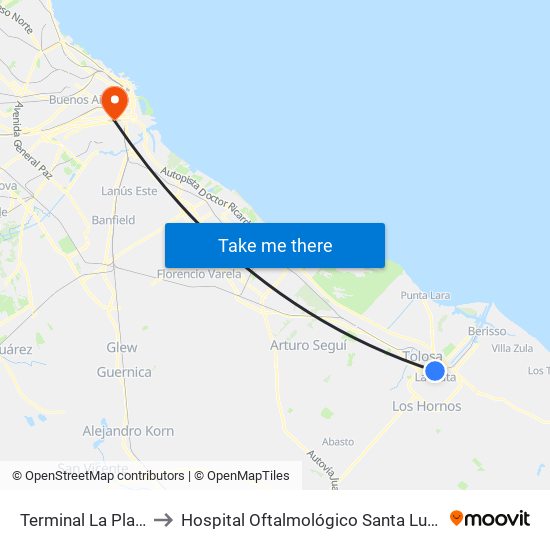 Terminal La Plata to Hospital Oftalmológico Santa Lucía map