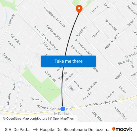 S.A. De Padua to Hospital Del Bicentenario De Ituzaingó map