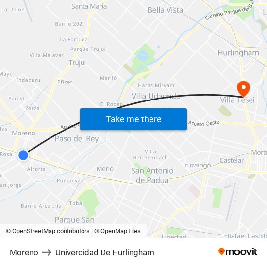Moreno to Univercidad De Hurlingham map