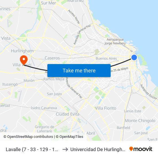 Lavalle (7 - 33 - 129 - 143) to Univercidad De Hurlingham map