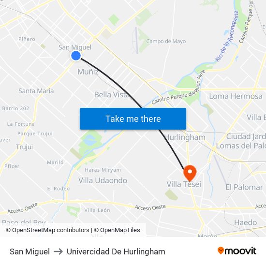 San Miguel to Univercidad De Hurlingham map