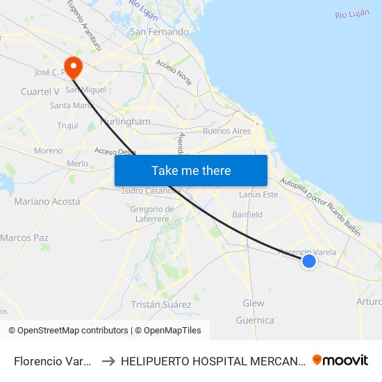 Florencio Varela to HELIPUERTO HOSPITAL MERCANTE map