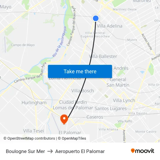 Boulogne Sur Mer to Aeropuerto El Palomar map
