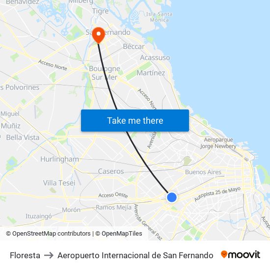 Floresta to Aeropuerto Internacional de San Fernando map