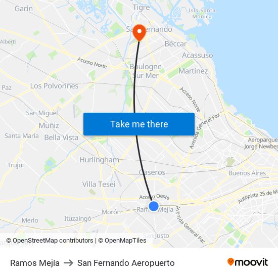 Ramos Mejía to San Fernando Aeropuerto map