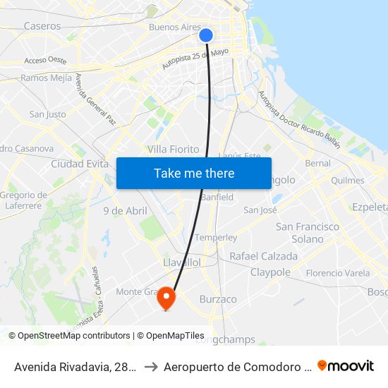 Avenida Rivadavia, 2801-2899 to Aeropuerto de Comodoro Rivadavia map