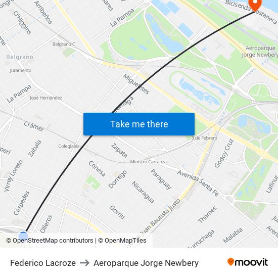 Federico Lacroze to Aeroparque Jorge Newbery map