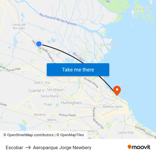 Escobar to Aeroparque Jorge Newbery map