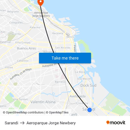 Sarandi to Aeroparque Jorge Newbery map