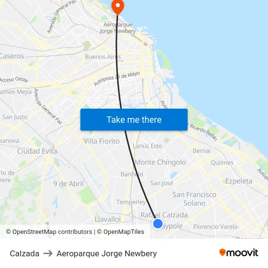 Calzada to Aeroparque Jorge Newbery map