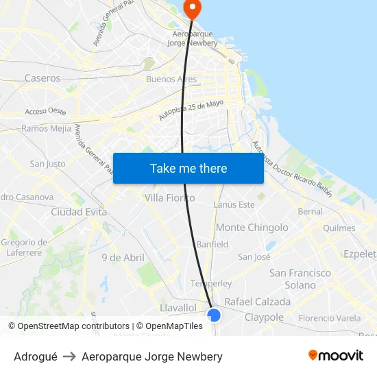 Adrogué to Aeroparque Jorge Newbery map