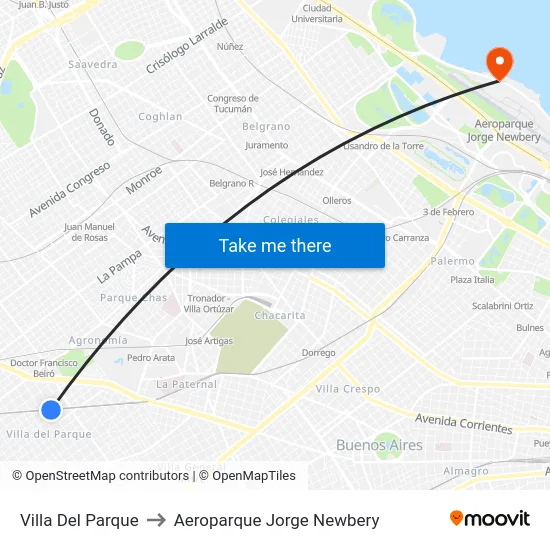 Villa Del Parque to Aeroparque Jorge Newbery map