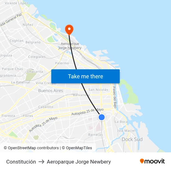 Constitución to Aeroparque Jorge Newbery map