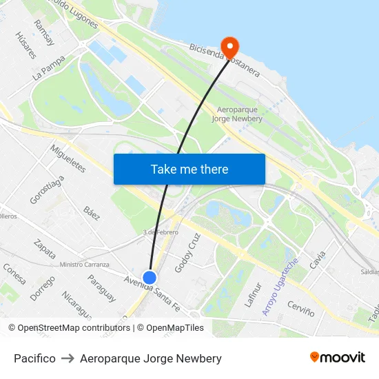 Pacifico to Aeroparque Jorge Newbery map