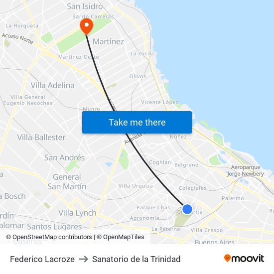 Federico Lacroze to Sanatorio de la Trinidad map