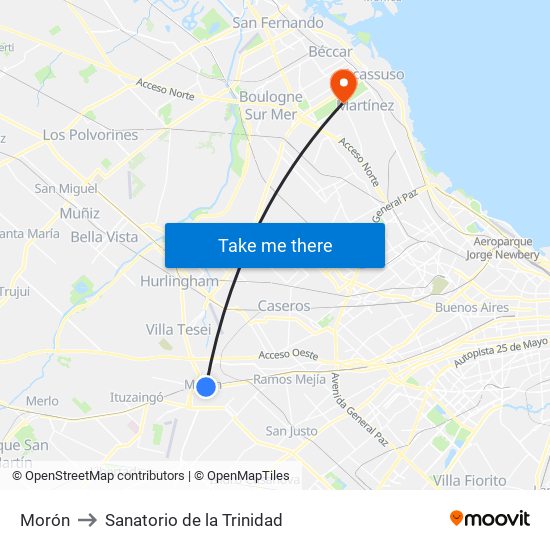 Morón to Sanatorio de la Trinidad map