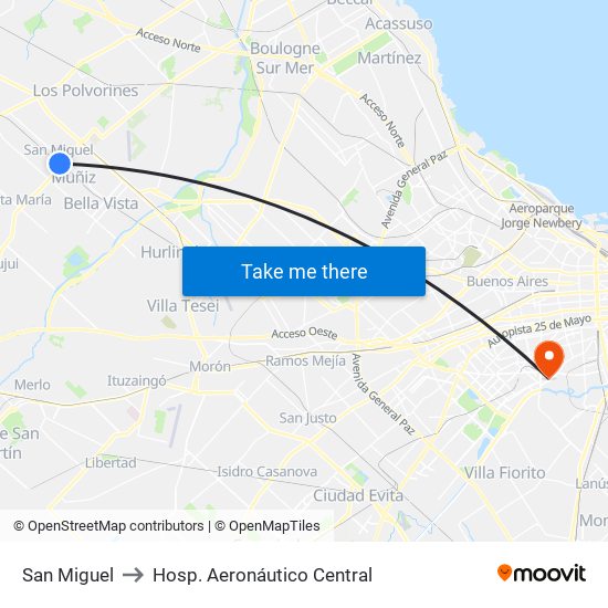 San Miguel to Hosp. Aeronáutico Central map