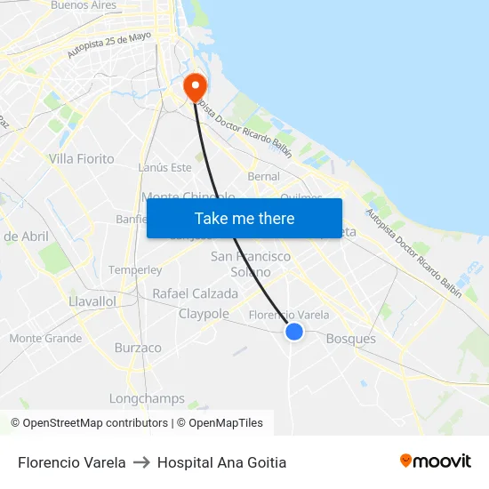 Florencio Varela to Hospital Ana Goitia map