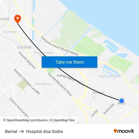 Bernal to Hospital Ana Goitia map