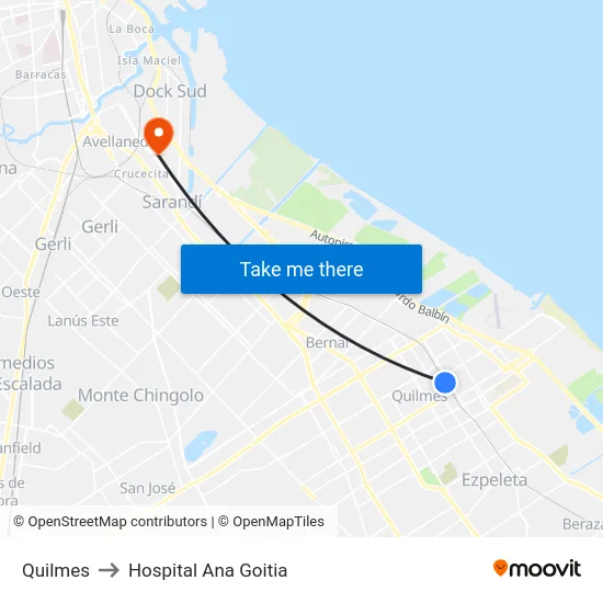 Quilmes to Hospital Ana Goitia map