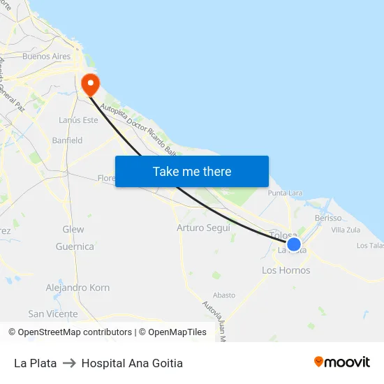 La Plata to Hospital Ana Goitia map