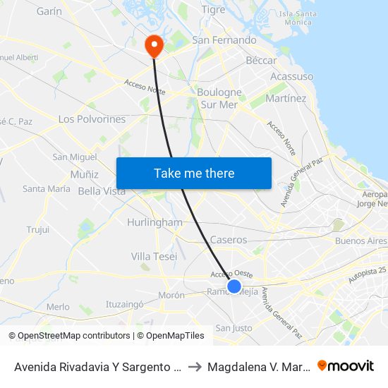 Avenida Rivadavia Y Sargento Cabral to Magdalena V. Martinez map
