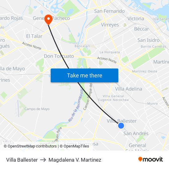 Villa Ballester to Magdalena V. Martinez map